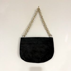VINTAGE Black Suede Handbag with Adjustable Gold Chain